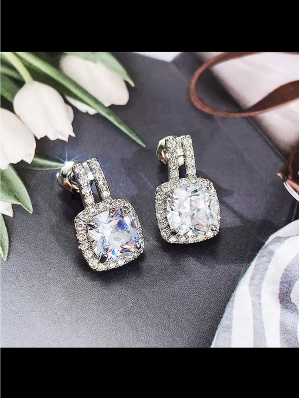 Crystal Halo Drop Earrings - Silver Tone